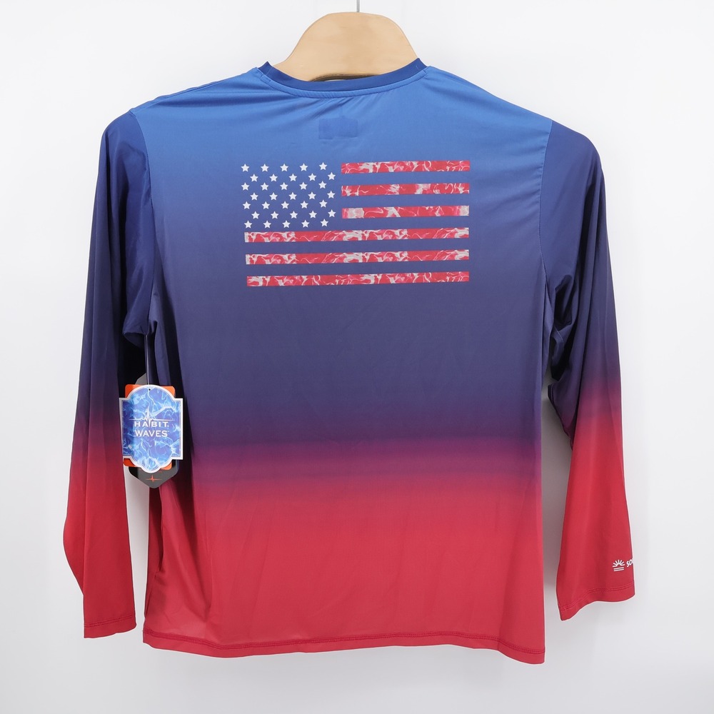 NEW Habit Americana Seagrass Cove Performance Tee Red Blue Long Sleeve Mens L